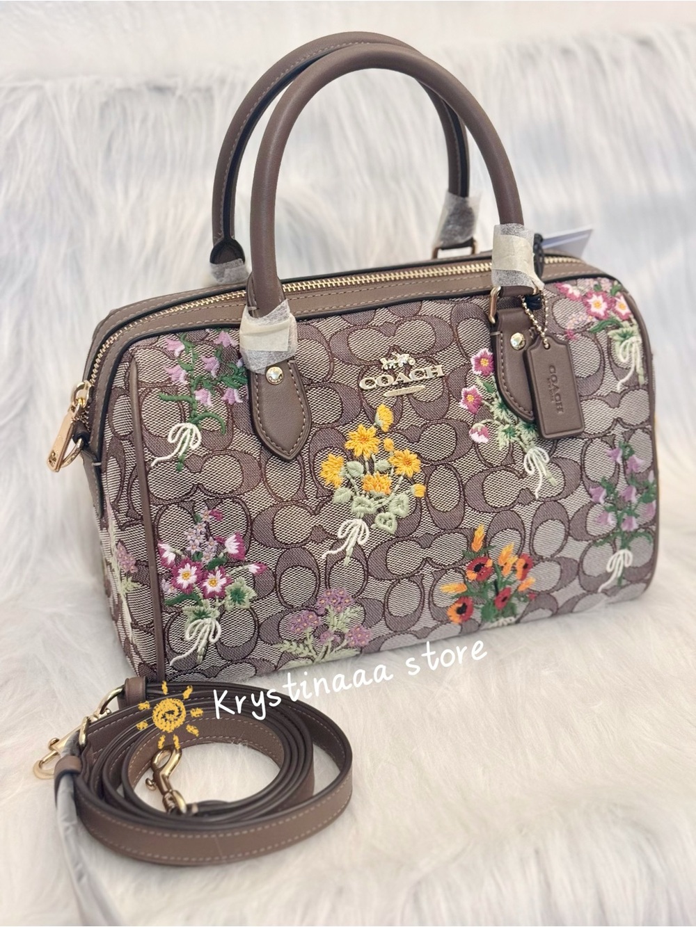 NWT Coach CDZ01 Rowan Satchel Bag In Signature Jacquard With Floral Embroidery - Picture 2 of 13